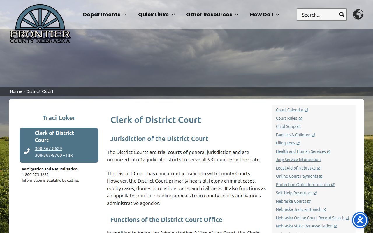 Frontier County District Court clerk source for Stockville warrant records