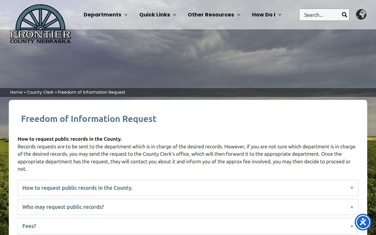 Frontier County public records routing for city court warrant questions