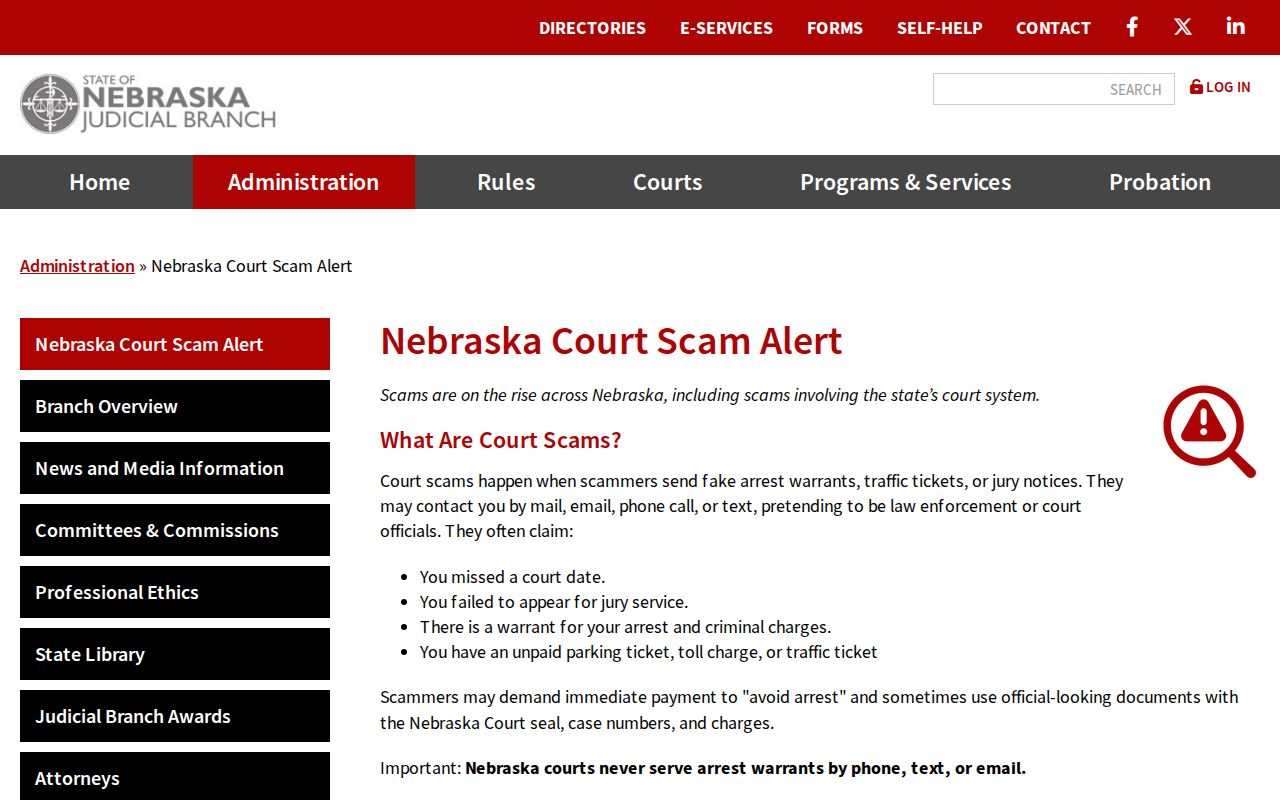 Nebraska court scam alert for safe Frontier County warrant confirmation