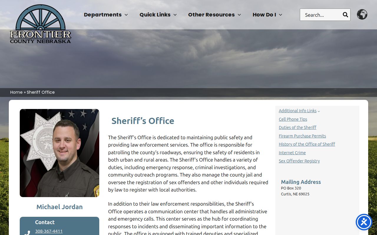 Frontier County Sheriff contact for warrant records questions